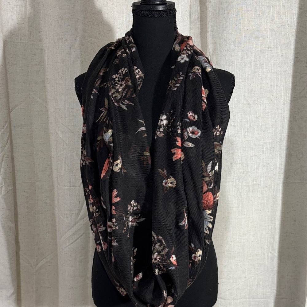 Floral Black Infinity Scarf